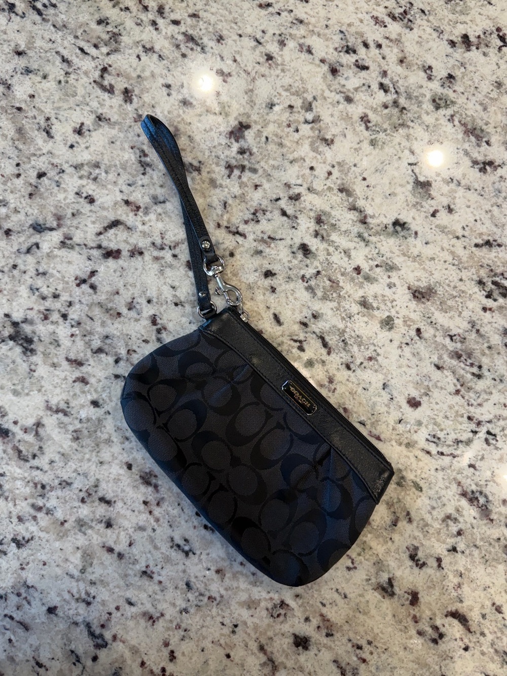 Coach Black Signature Logo Wristlet with Leather Strap